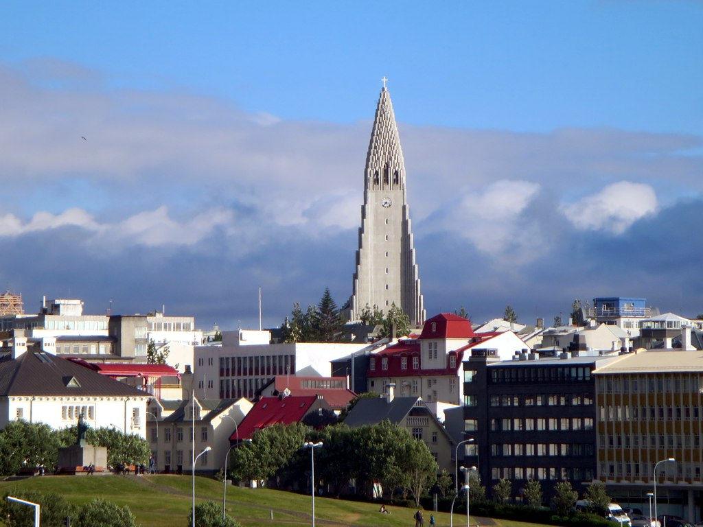 Reykjavik view from tower colourful roofs